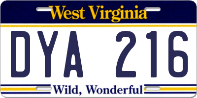 WV license plate DYA216