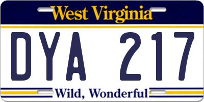 WV license plate DYA217
