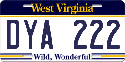 WV license plate DYA222