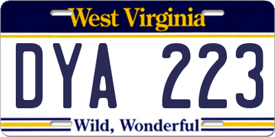 WV license plate DYA223