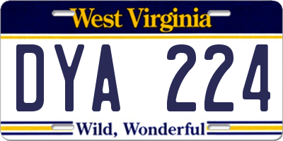 WV license plate DYA224