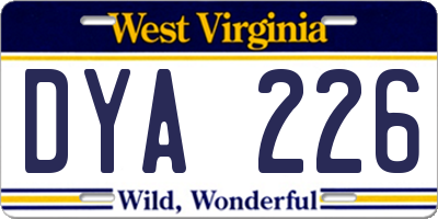 WV license plate DYA226