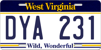 WV license plate DYA231