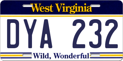 WV license plate DYA232