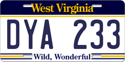 WV license plate DYA233