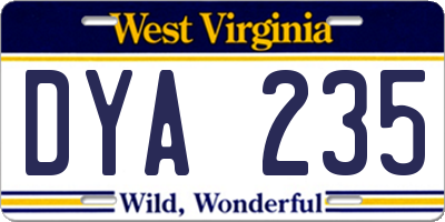 WV license plate DYA235