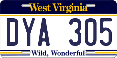WV license plate DYA305
