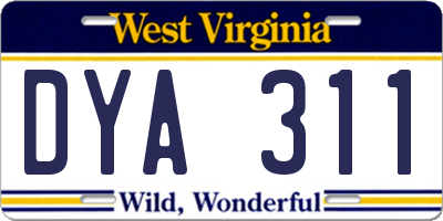 WV license plate DYA311