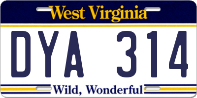 WV license plate DYA314