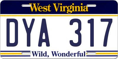 WV license plate DYA317