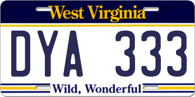 WV license plate DYA333
