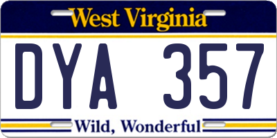 WV license plate DYA357
