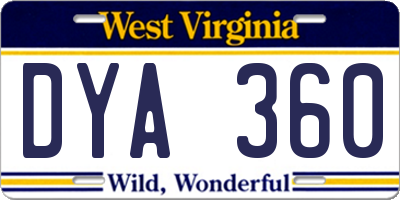 WV license plate DYA360