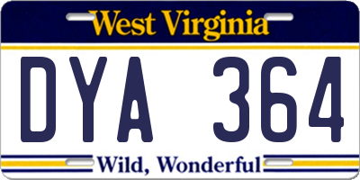 WV license plate DYA364