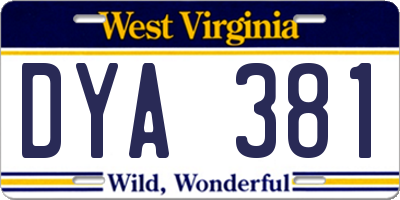 WV license plate DYA381