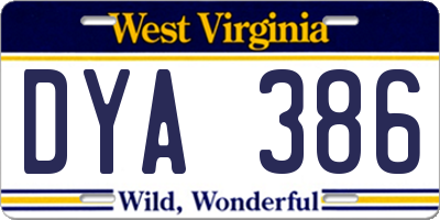 WV license plate DYA386