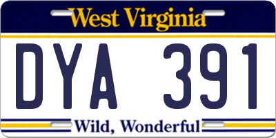 WV license plate DYA391