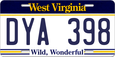 WV license plate DYA398