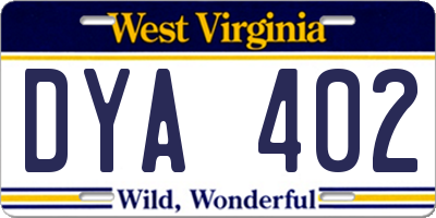 WV license plate DYA402