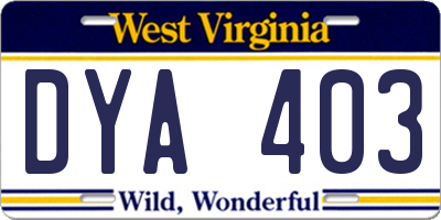 WV license plate DYA403