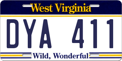 WV license plate DYA411