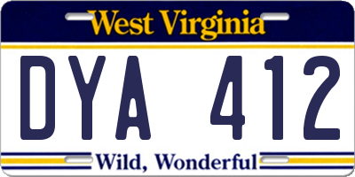 WV license plate DYA412