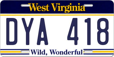 WV license plate DYA418