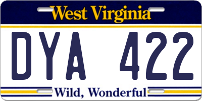 WV license plate DYA422
