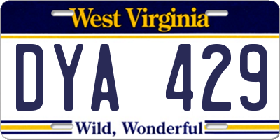 WV license plate DYA429