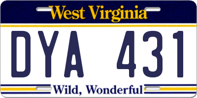 WV license plate DYA431