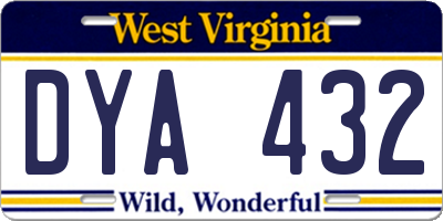 WV license plate DYA432