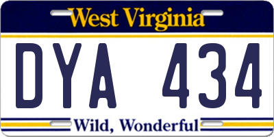 WV license plate DYA434