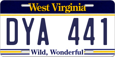WV license plate DYA441