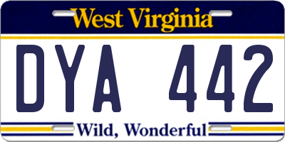WV license plate DYA442