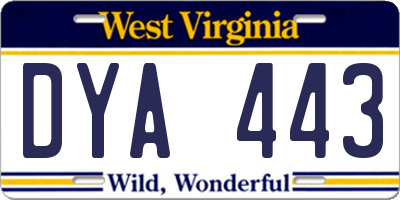 WV license plate DYA443