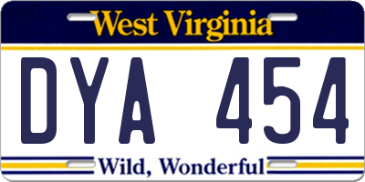 WV license plate DYA454