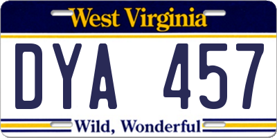 WV license plate DYA457