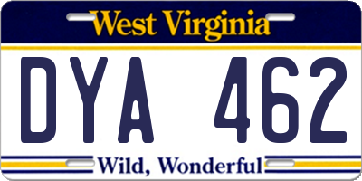 WV license plate DYA462