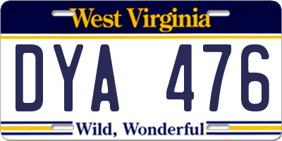 WV license plate DYA476