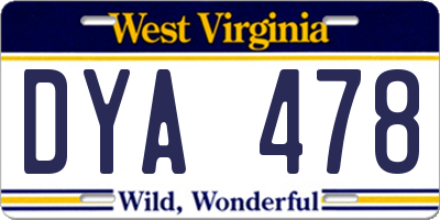 WV license plate DYA478