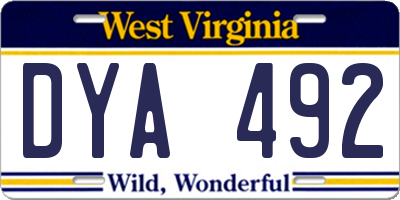 WV license plate DYA492