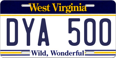 WV license plate DYA500