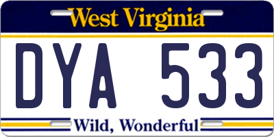 WV license plate DYA533