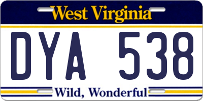 WV license plate DYA538