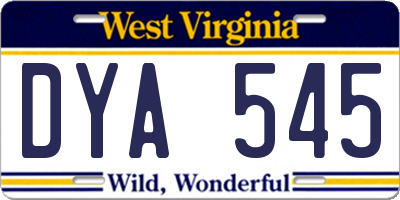 WV license plate DYA545