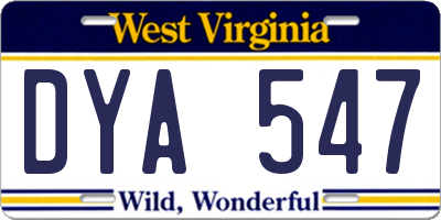 WV license plate DYA547
