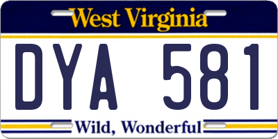 WV license plate DYA581