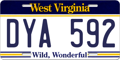 WV license plate DYA592