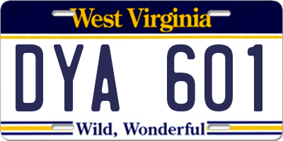 WV license plate DYA601