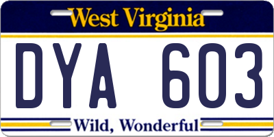 WV license plate DYA603